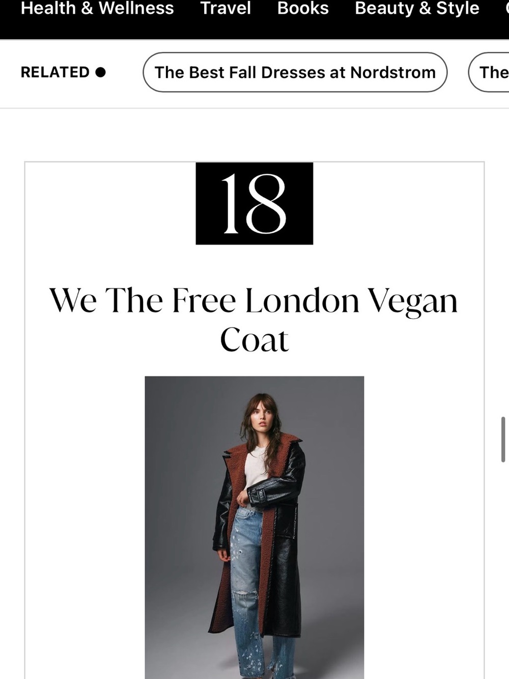 We The Free Black Faux Leather Trench Coat with Brown Shearling Lining